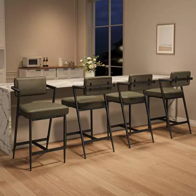 Lot de 2 tabourets de bar rembourrés style ferme, chaises hautes avec coussins moelleux, dossier et cadre en métal pour îlot de cuisine et bar à domicile