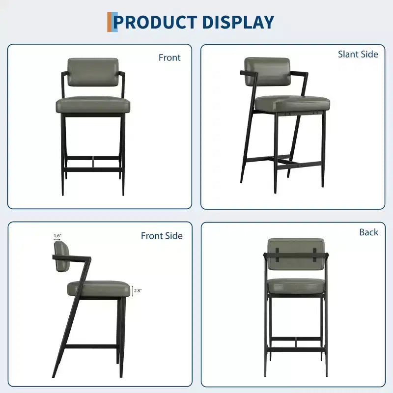 Lot de 2 tabourets de bar rembourrés style ferme, chaises hautes avec coussins moelleux, dossier et cadre en métal pour îlot de cuisine et bar à domicile