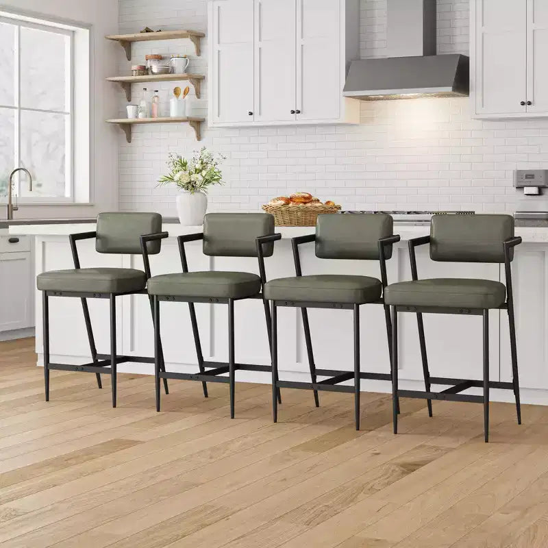 Lot de 2 tabourets de bar rembourrés style ferme, chaises hautes avec coussins moelleux, dossier et cadre en métal pour îlot de cuisine et bar à domicile