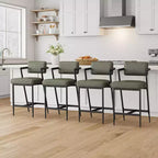 Lot de 2 tabourets de bar rembourrés style ferme, chaises hautes avec coussins moelleux, dossier et cadre en métal pour îlot de cuisine et bar à domicile