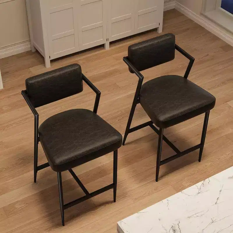 Lot de 2 tabourets de bar rembourrés style ferme, chaises hautes avec coussins moelleux, dossier et cadre en métal pour îlot de cuisine et bar à domicile