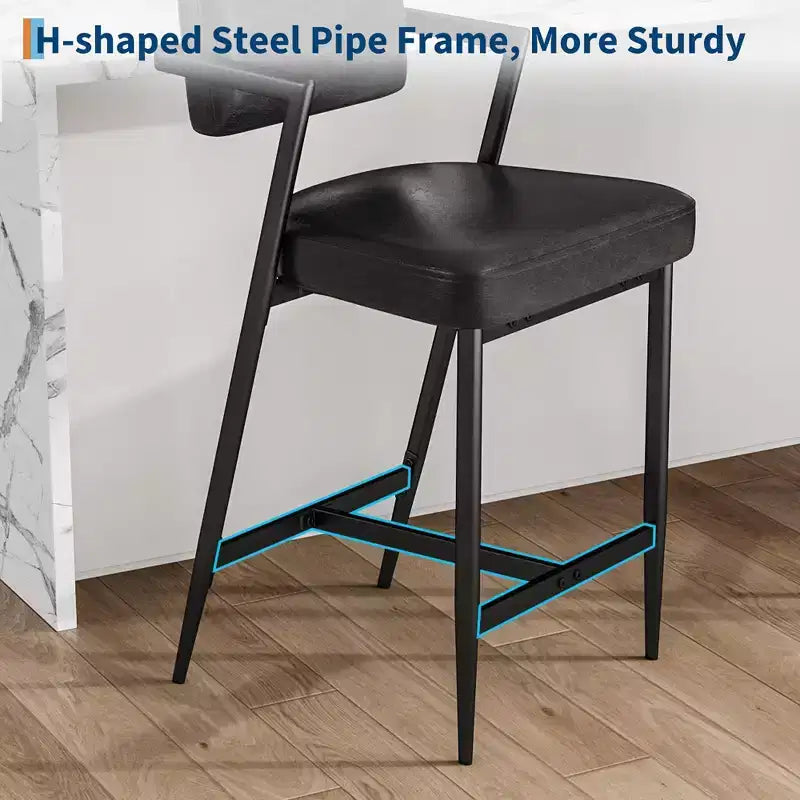 Lot de 2 tabourets de bar rembourrés style ferme, chaises hautes avec coussins moelleux, dossier et cadre en métal pour îlot de cuisine et bar à domicile