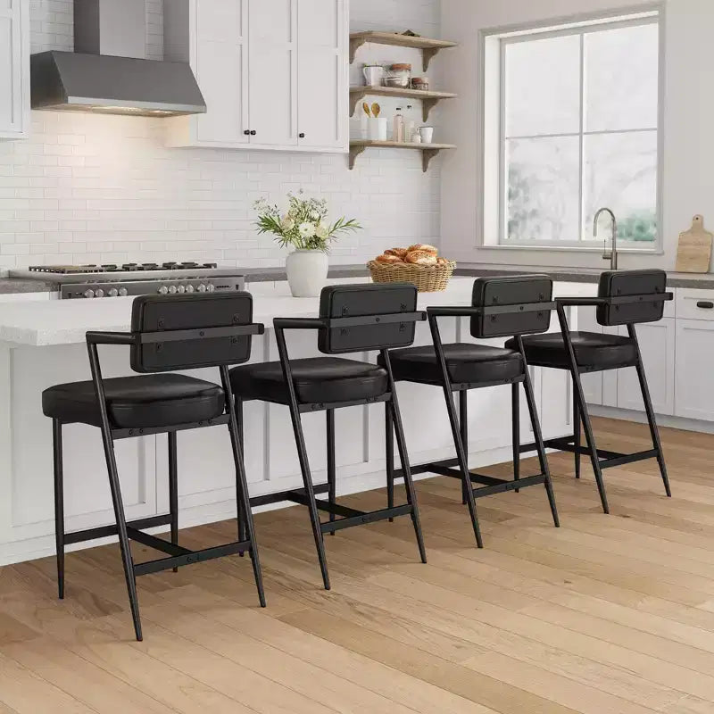 Lot de 2 tabourets de bar rembourrés style ferme, chaises hautes avec coussins moelleux, dossier et cadre en métal pour îlot de cuisine et bar à domicile