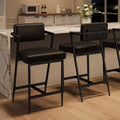 Set of 2 Upholstered Farmhouse Bar Stools, Tall Counter Height Chairs with Plush Cushions, Backrest & Metal Frame for Kitchen Island & Home Bar