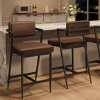 Lot de 2 tabourets de bar rembourrés style ferme, chaises hautes avec coussins moelleux, dossier et cadre en métal pour îlot de cuisine et bar à domicile