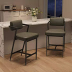 Lot de 2 tabourets de bar rembourrés style ferme, chaises hautes avec coussins moelleux, dossier et cadre en métal pour îlot de cuisine et bar à domicile