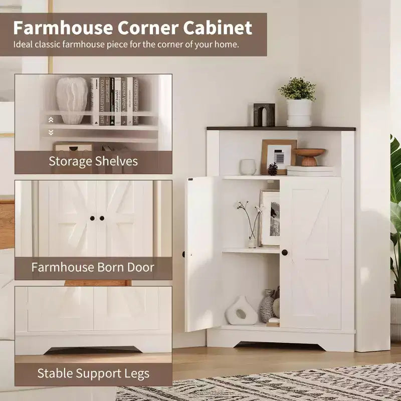 Meuble d'angle de ferme de 164 cm de haut avec 4 portes coulissantes et 5 étagères, armoire de rangement peu encombrante pour salon, cuisine, buanderie, étagère en bois