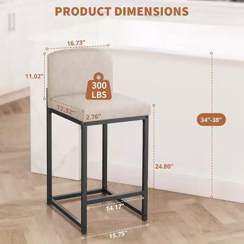 Lot de 2 tabourets de bar, hauteur de comptoir 63 cm, en cuir PU avec dossier, chaises rembourrées modernes avec pieds en métal pour îlot de cuisine, bar, comptoir