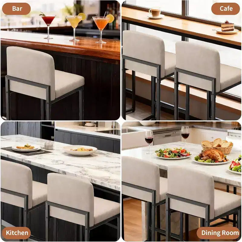 Lot de 2 tabourets de bar, hauteur de comptoir 63 cm, en cuir PU avec dossier, chaises rembourrées modernes avec pieds en métal pour îlot de cuisine, bar, comptoir