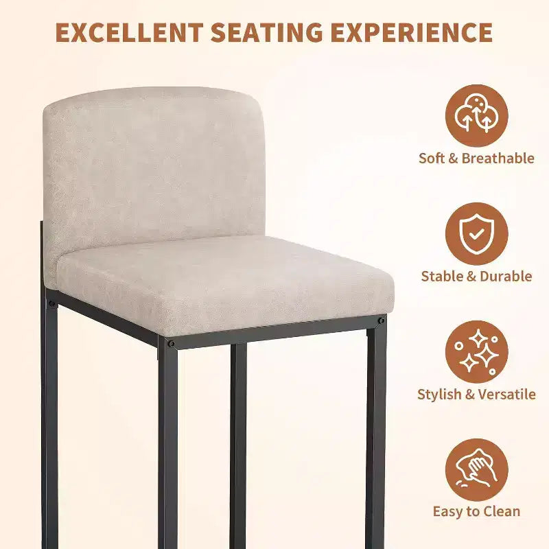 Lot de 2 tabourets de bar, hauteur de comptoir 63 cm, en cuir PU avec dossier, chaises rembourrées modernes avec pieds en métal pour îlot de cuisine, bar, comptoir