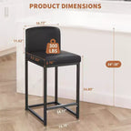 Lot de 2 tabourets de bar, hauteur de comptoir 63 cm, en cuir PU avec dossier, chaises rembourrées modernes avec pieds en métal pour îlot de cuisine, bar, comptoir
