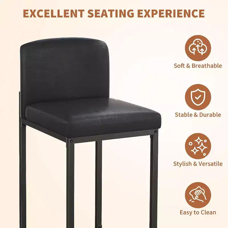 Lot de 2 tabourets de bar, hauteur de comptoir 63 cm, en cuir PU avec dossier, chaises rembourrées modernes avec pieds en métal pour îlot de cuisine, bar, comptoir