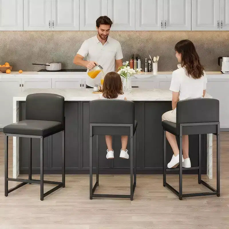 Lot de 2 tabourets de bar, hauteur de comptoir 63 cm, en cuir PU avec dossier, chaises rembourrées modernes avec pieds en métal pour îlot de cuisine, bar, comptoir