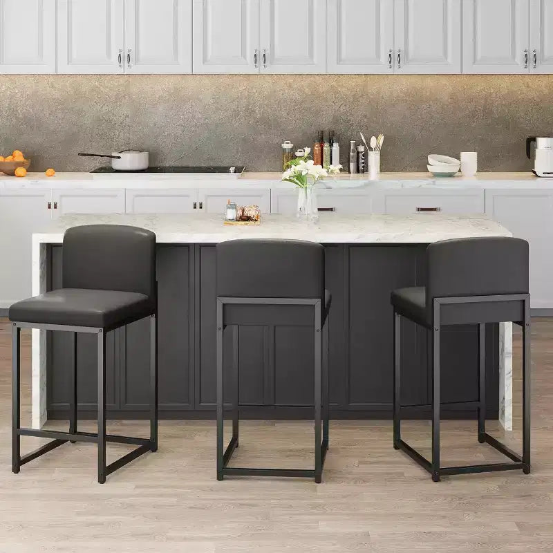 Lot de 2 tabourets de bar, hauteur de comptoir 63 cm, en cuir PU avec dossier, chaises rembourrées modernes avec pieds en métal pour îlot de cuisine, bar, comptoir