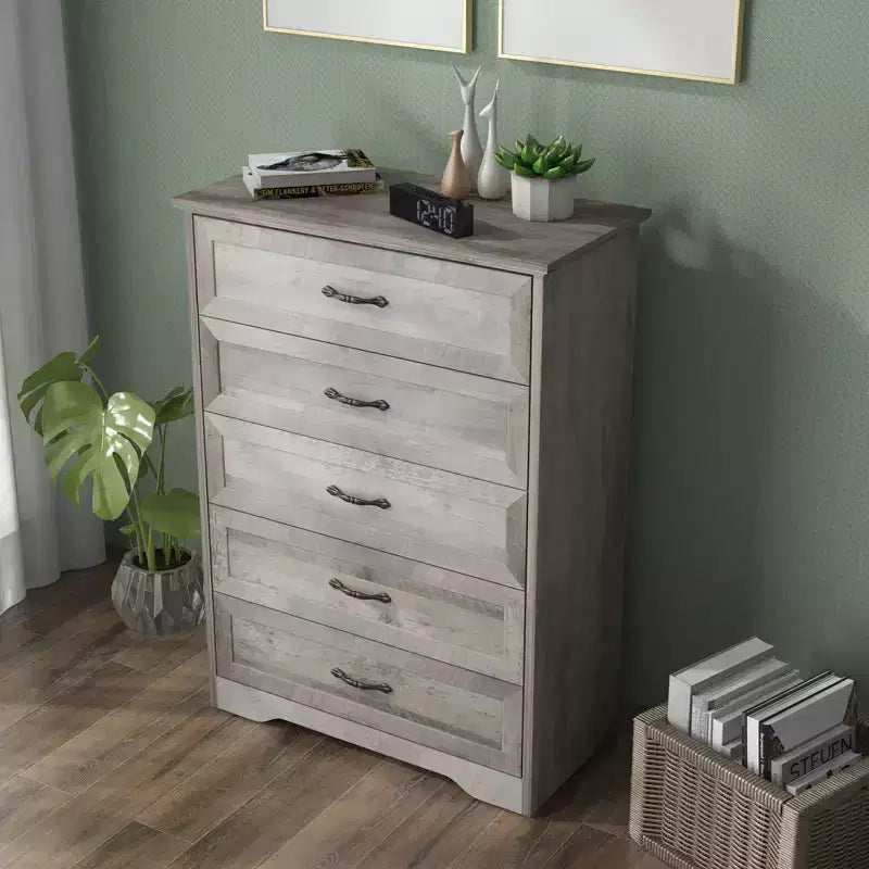Dresser For Bedroom,5 Drawer Dressers Chests of Drawers,Modern Tall Dresser, Wood Drawer Chest Storage Cabinet for Living Room, Hallway, Entryway