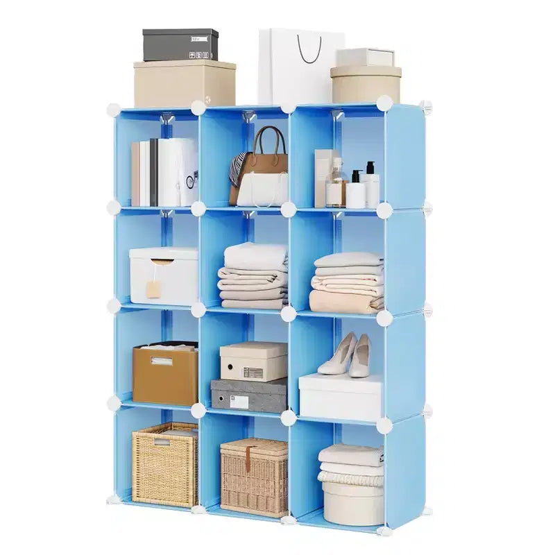 Organisateur de rangement 12 cubes, étagère en PVC empilable à monter soi-même, unité polyvalente pour chambre/salon/bureau à domicile