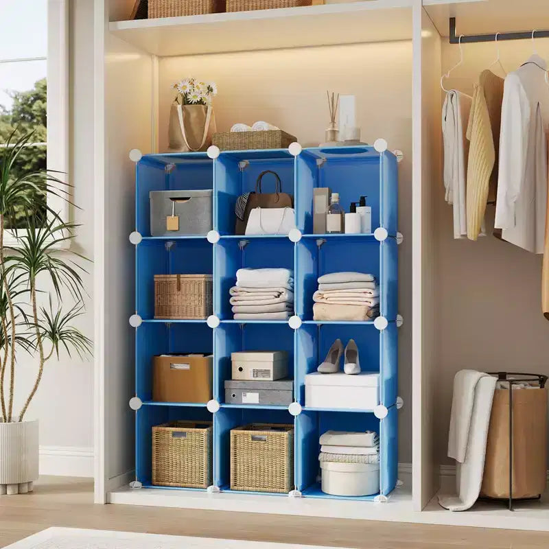 Organisateur de rangement 12 cubes, étagère en PVC empilable à monter soi-même, unité polyvalente pour chambre/salon/bureau à domicile