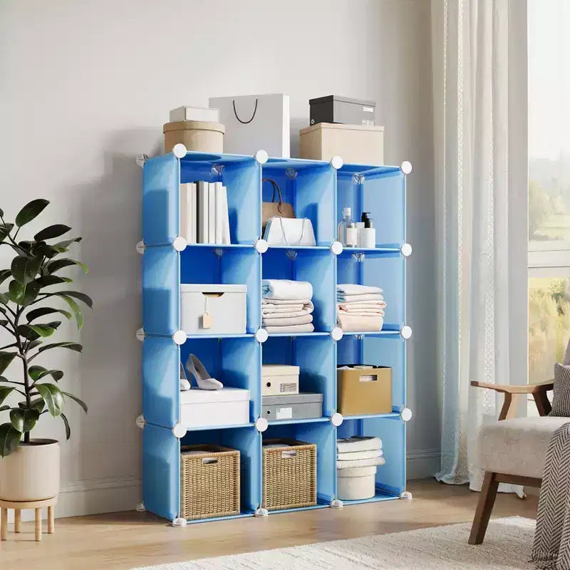 Organisateur de rangement 12 cubes, étagère en PVC empilable à monter soi-même, unité polyvalente pour chambre/salon/bureau à domicile