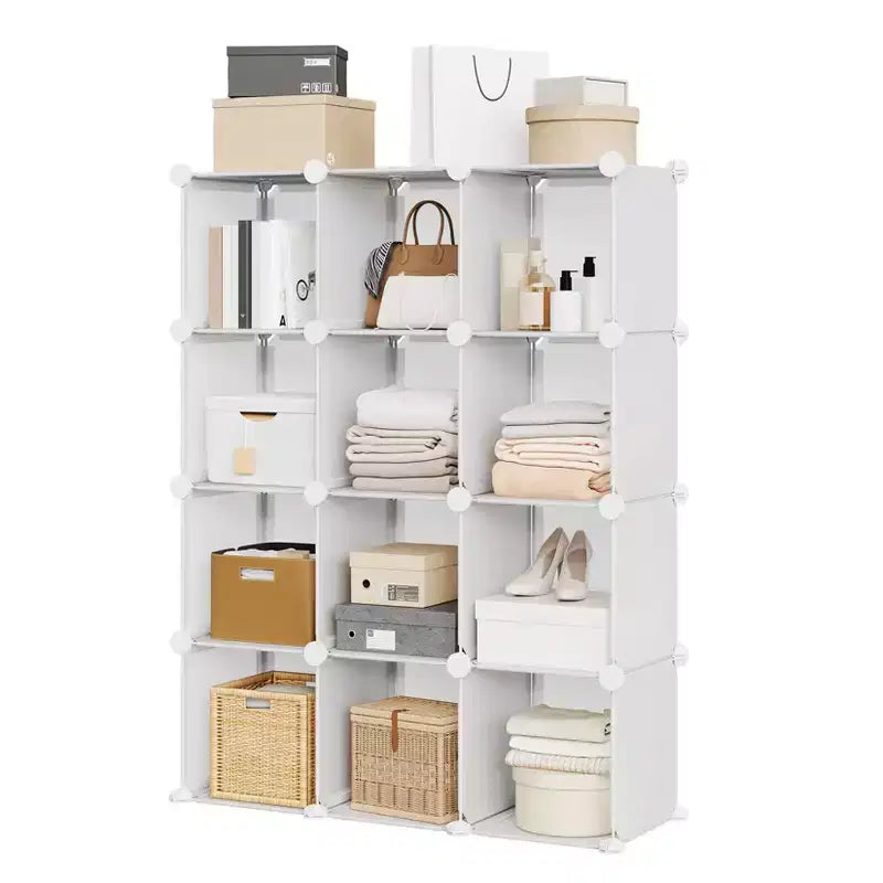 Organisateur de rangement 12 cubes, étagère en PVC empilable à monter soi-même, unité polyvalente pour chambre/salon/bureau à domicile