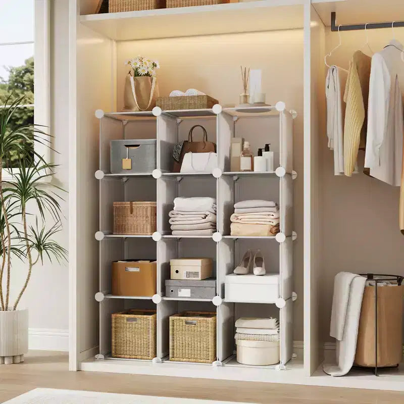 Organisateur de rangement 12 cubes, étagère en PVC empilable à monter soi-même, unité polyvalente pour chambre/salon/bureau à domicile
