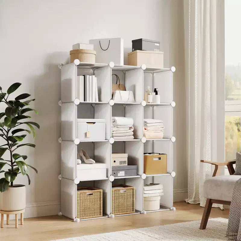 Organisateur de rangement 12 cubes, étagère en PVC empilable à monter soi-même, unité polyvalente pour chambre/salon/bureau à domicile