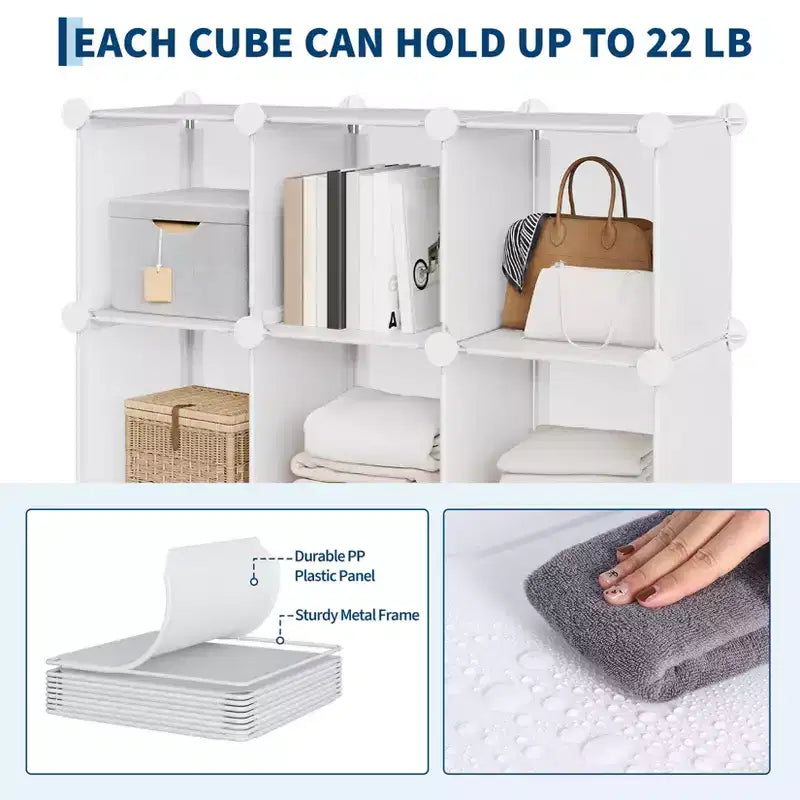Organisateur de rangement 12 cubes, étagère en PVC empilable à monter soi-même, unité polyvalente pour chambre/salon/bureau à domicile