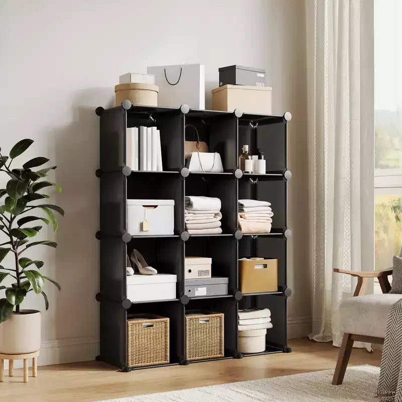 Organisateur de rangement 12 cubes, étagère en PVC empilable à monter soi-même, unité polyvalente pour chambre/salon/bureau à domicile