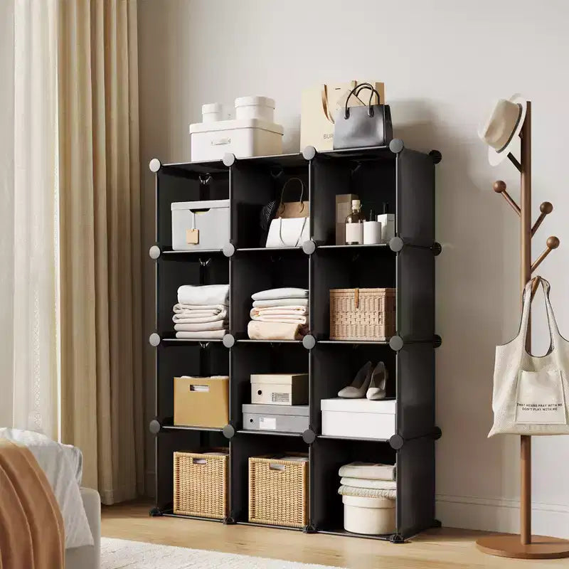 12 Cube Storage Organizer, DIY Stackable PVC Shelves Unit, Versatile Closet & Bookshelf for Bedroom/Living Room/Home Office