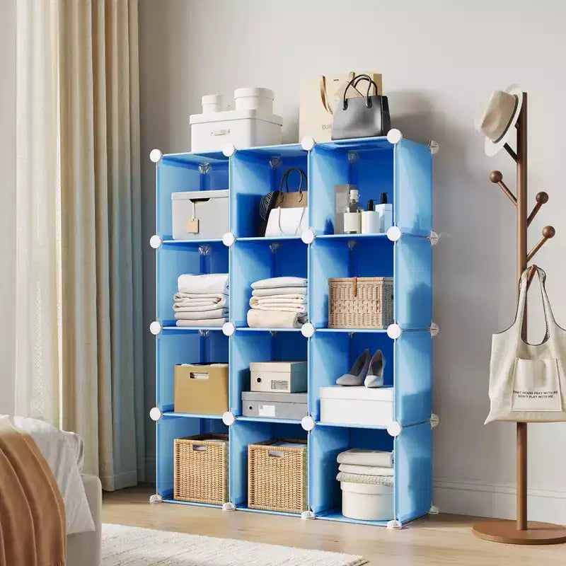 Organisateur de rangement 12 cubes, étagère en PVC empilable à monter soi-même, unité polyvalente pour chambre/salon/bureau à domicile