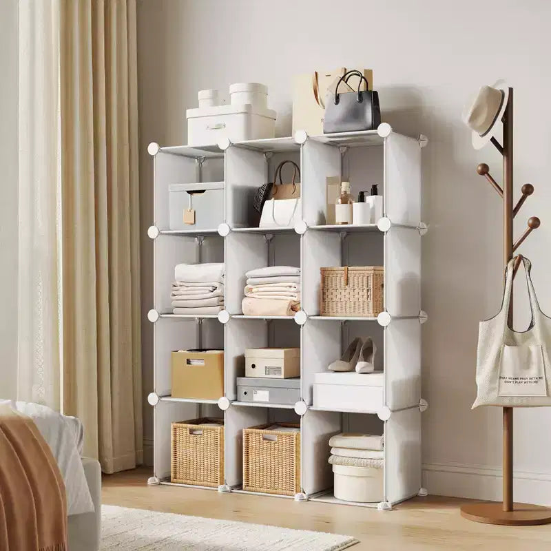 Organisateur de rangement 12 cubes, étagère en PVC empilable à monter soi-même, unité polyvalente pour chambre/salon/bureau à domicile