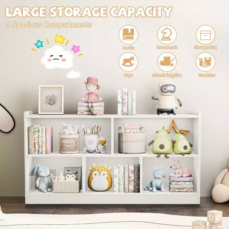 Meuble de rangement pour enfants en bois avec 5 sections, bibliothèque Montessori et organisateur de jouets pour crèche, salle de jeux, salle de classe et chambre à coucher
