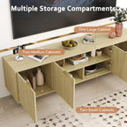 Meuble TV Zevemomo 68,89" pour téléviseurs jusqu'à 75", Console TV cannelée avec 5 Compartiments de Rangement et Pieds en Métal Robustes, pour Salon, Chêne Naturel