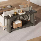 Console de 70,9 po tout en bois - Table d'entrée et de couloir étroite à 2 niveaux - Table de canapé rustique marron de style ferme avec pieds trapézoïdaux