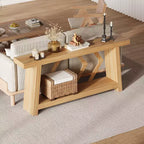 Console de 70,9 po tout en bois - Table d'entrée et de couloir étroite à 2 niveaux - Table de canapé rustique marron de style ferme avec pieds trapézoïdaux