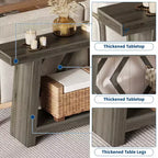 Console de 70,9 po tout en bois - Table d'entrée et de couloir étroite à 2 niveaux - Table de canapé rustique marron de style ferme avec pieds trapézoïdaux