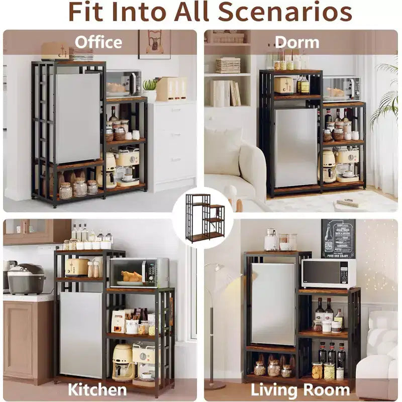 Support réglable à 6 niveaux pour mini-réfrigérateur avec 3 prises de courant - Étagère de cuisine et organisateur de bar à café robuste - Capacité de 163 kg - Idéal pour dortoir et appartement