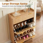 Meuble à chaussures fin cannelé pour entrée, organiseur d'entrée moderne et étroit avec 2 portes, étagères réglables, solution de rangement compacte pour la maison