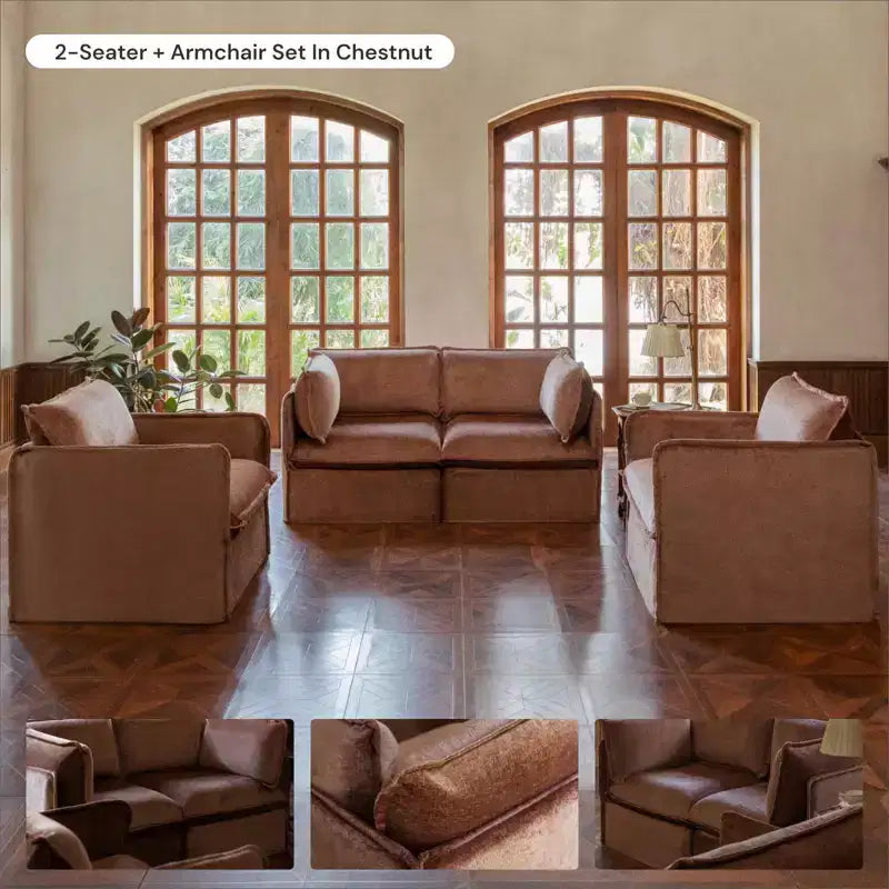Anabei Modular Washable 3-Seater U-Sectional Sofa | Deluxe+ Seat & Cloud Pillow