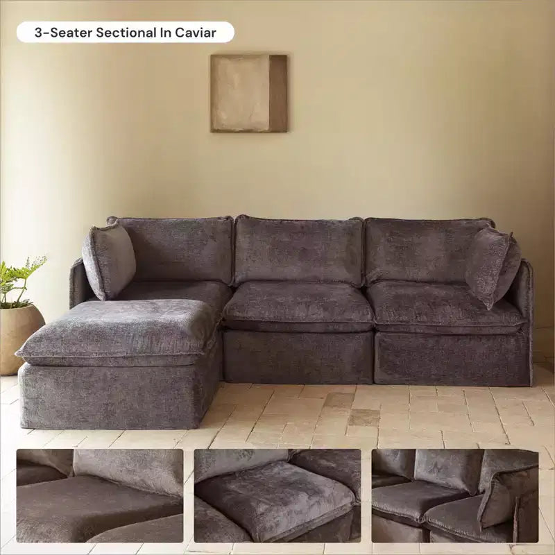 Anabei Modular Washable 3-Seater U-Sectional Sofa | Deluxe+ Seat & Cloud Pillow