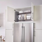 Rev-A-Shelf Étagère de rangement escamotable robuste 24 po pour armoires hautes de cuisine/salle de bain, rangement à deux niveaux à montage mural, chrome, 5PD-24CRN