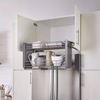 Rev-A-Shelf Étagère de rangement escamotable robuste 24 po pour armoires hautes de cuisine/salle de bain, rangement à deux niveaux à montage mural, chrome, 5PD-24CRN