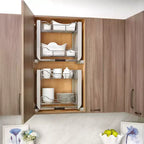 Rev-A-Shelf Étagère de rangement escamotable robuste 24 po pour armoires hautes de cuisine/salle de bain, rangement à deux niveaux à montage mural, chrome, 5PD-24CRN