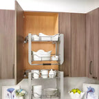Rev-A-Shelf Étagère de rangement escamotable robuste 24 po pour armoires hautes de cuisine/salle de bain, rangement à deux niveaux à montage mural, chrome, 5PD-24CRN