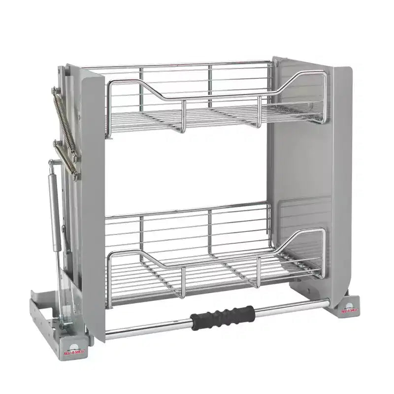 Rev-A-Shelf 24 Pull Down Heavy Duty Shelf Organizer for Tall Kitchen/ Bathroom Cabinets, Dual Tier Wall Mounted Pantry Storage, Chrome, 5PD-24CRN