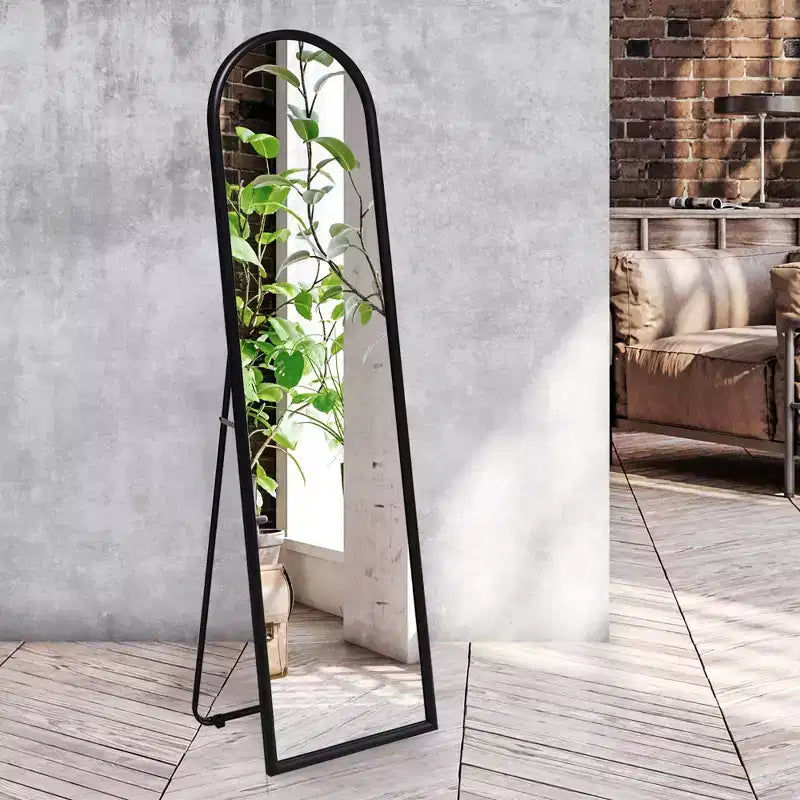 Miroir arqué Americanflat 15x59 avec support - Grand - Noir - Style de décoration d'intérieur haut de gamme - Verre incassable - Design moderne élégant - Moderne