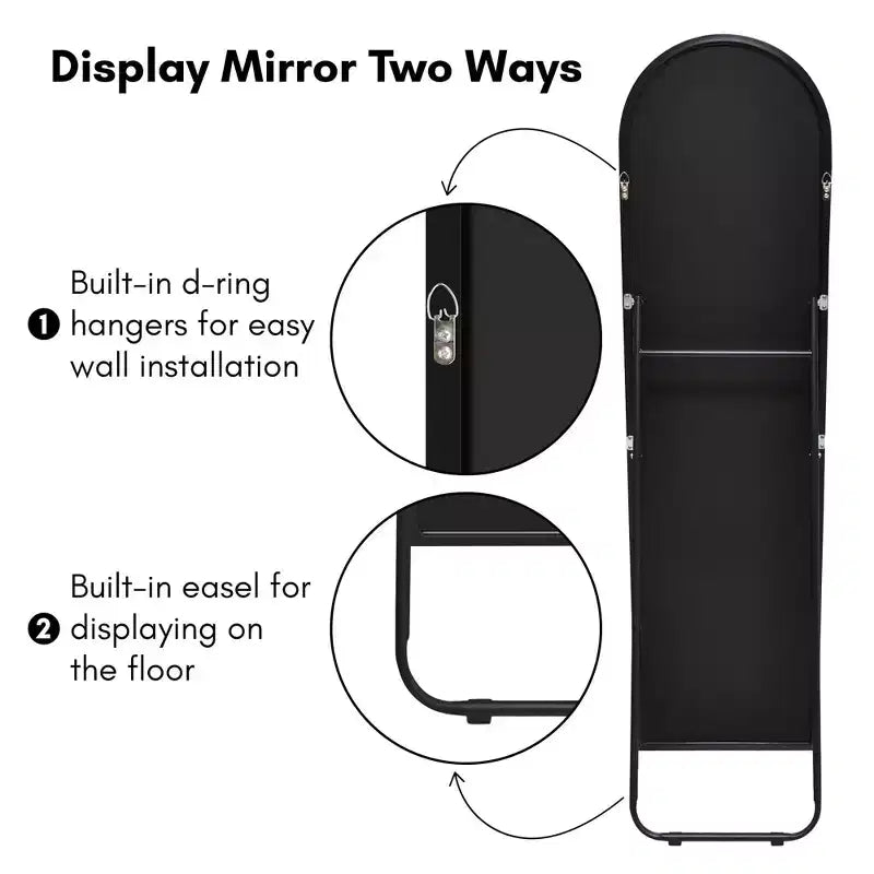 Miroir arqué Americanflat 15x59 avec support - Grand - Noir - Style de décoration d'intérieur haut de gamme - Verre incassable - Design moderne élégant - Moderne