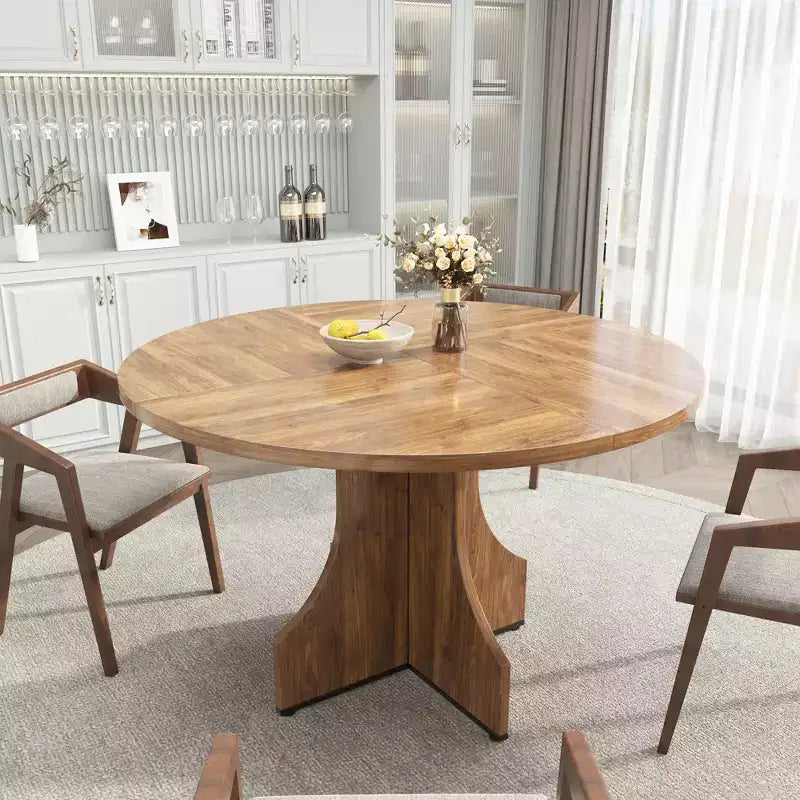 Contemporary Round Dining Table  47 Inch Black Wood Table for 4-6, Storage Shelf, Adjustable Feet, Sturdy & Easy to Clean, for Kitchen or Apartment