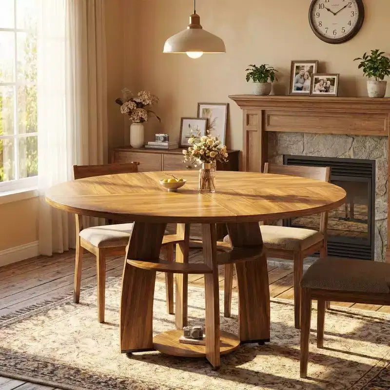 Contemporary Round Dining Table  47 Inch Black Wood Table for 4-6, Storage Shelf, Adjustable Feet, Sturdy & Easy to Clean, for Kitchen or Apartment