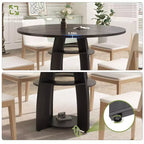 Contemporary Round Dining Table  47 Inch Black Wood Table for 4-6, Storage Shelf, Adjustable Feet, Sturdy & Easy to Clean, for Kitchen or Apartment