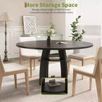 Contemporary Round Dining Table  47 Inch Black Wood Table for 4-6, Storage Shelf, Adjustable Feet, Sturdy & Easy to Clean, for Kitchen or Apartment